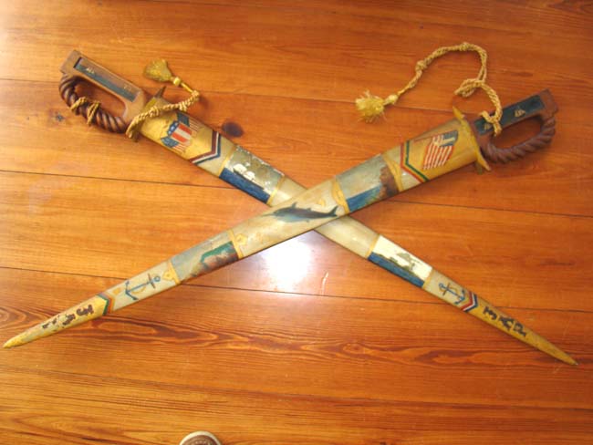 A RARE pair of Swordfish bill swords inscribed "J A P Gloucester, Mass., 1939"